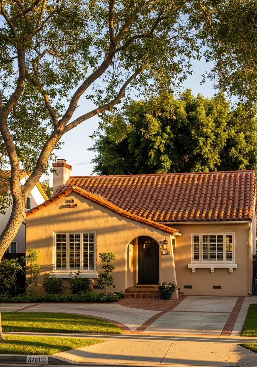 Tustin home exterior with tree-shaded front yard and traditional neighborhood setting.