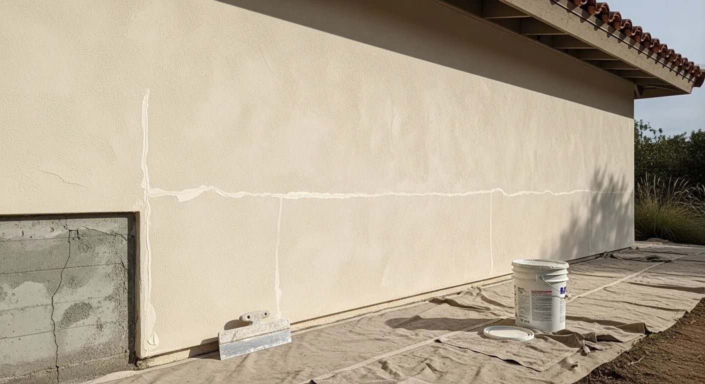 A freshly coated stucco exterior on a single-family home in Brea, California, showing clean, uniform surface coverage with no visible cracking or fading. The property sits under bright Southern California sunlight, with the finished coating visibly protecting the facade from UV and weather exposure.